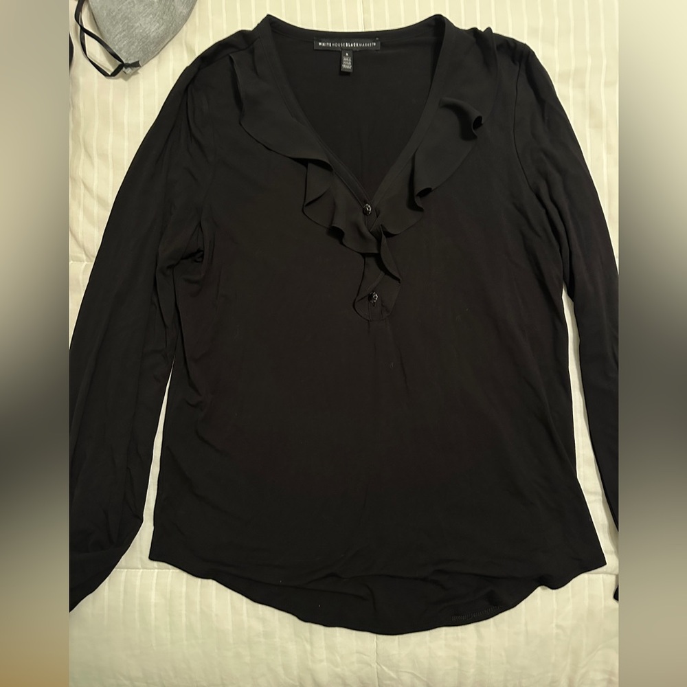 White House Black Market Black Ruffled Long Sleeve Top